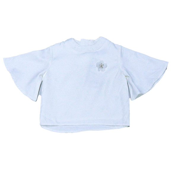 White Solid Cotton Sateen Flutter Sleeves Blouse