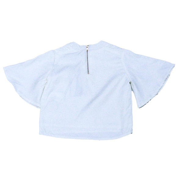 White Solid Cotton Sateen Flutter Sleeves Blouse