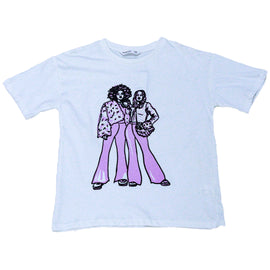 White Girly Print Oversize Tee With Rhinestones