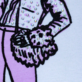 White Girly Print Oversize Tee With Rhinestones - 0