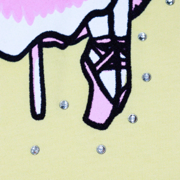 Yellow Girly Print Oversize Tee With Rhinestones