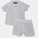 White Fabric Interest Shirt And Short 2 Pcs Set-1