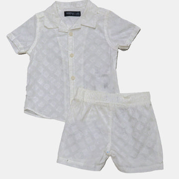White Fabric Interest Shirt And Short 2 Pcs Set REDTAG