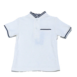 White Henley Tee And Navy Short - 0
