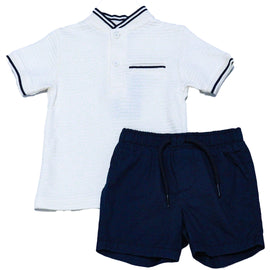 White Henley Tee And Navy Short