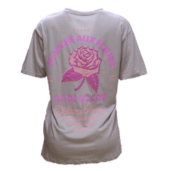 Grey Floral Oversized Printed T Shirt Pale Grey