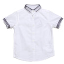 White Knit Collar Short Sleeve Oxford Shirt-1
