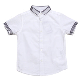 White Knit Collar Short Sleeve Oxford Shirt