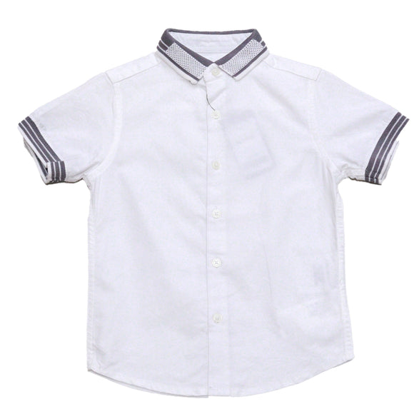White Knit Collar Short Sleeve Oxford Shirt
