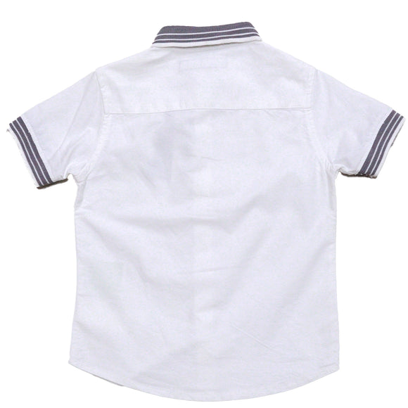 White Knit Collar Short Sleeve Oxford Shirt