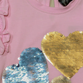 Pink Heart Sequins Tee - 0