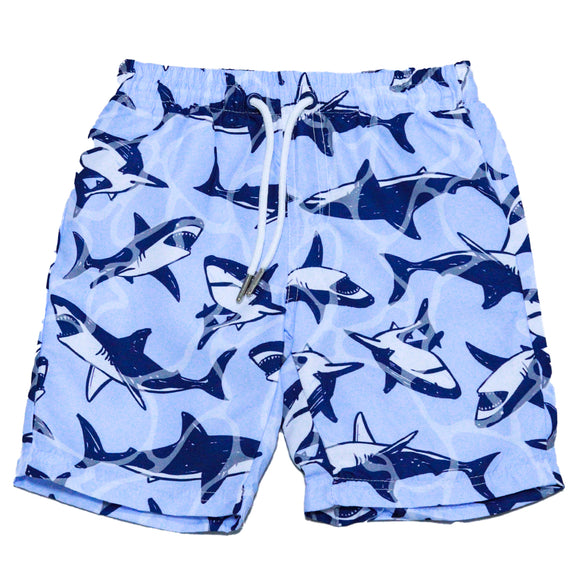 Pale Blue Shark Print Swim Shorts Pale Blue