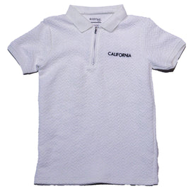 White Jacquard Zipneck Embroidery Polo