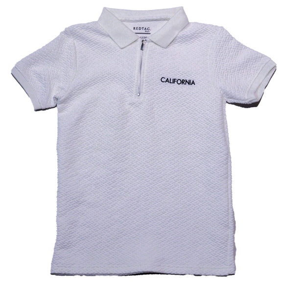 White Jacquard Zipneck Embroidery Polo