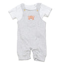 Beige Melange Chest Pocket Bear Print Dungaree Plus Tshirt-1