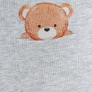 Beige Melange Chest Pocket Bear Print Dungaree Plus Tshirt-3
