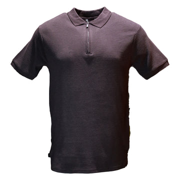 Wine Zip Placket Ottoman Polo Shirt Burgundy