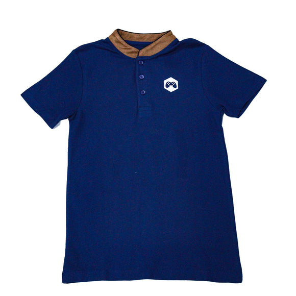 Navy Mandarin Collar Polo