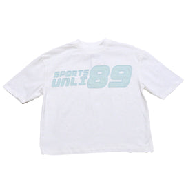 White Blue L S Denim Applique T Shirts White