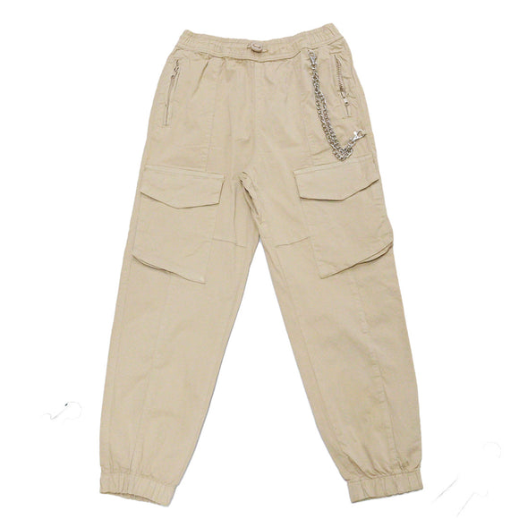 Beige Cargo Pocket With Chain Pants Beige