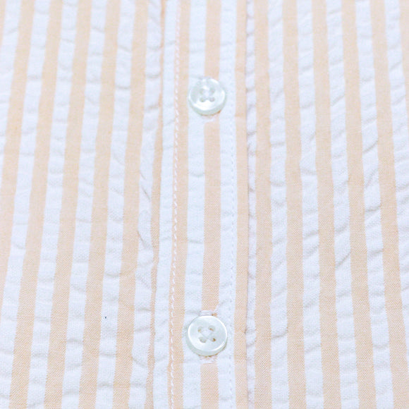 Coral Stripe Mandarin Collar Seersucker Shirt