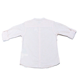 Coral Stripe Mandarin Collar Seersucker Shirt