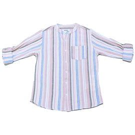 Coral Stripe Mandarin Collar Shirt
