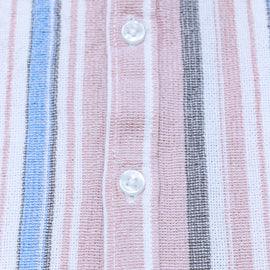 Coral Stripe Mandarin Collar Shirt - 0