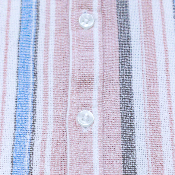 Coral Stripe Mandarin Collar Shirt