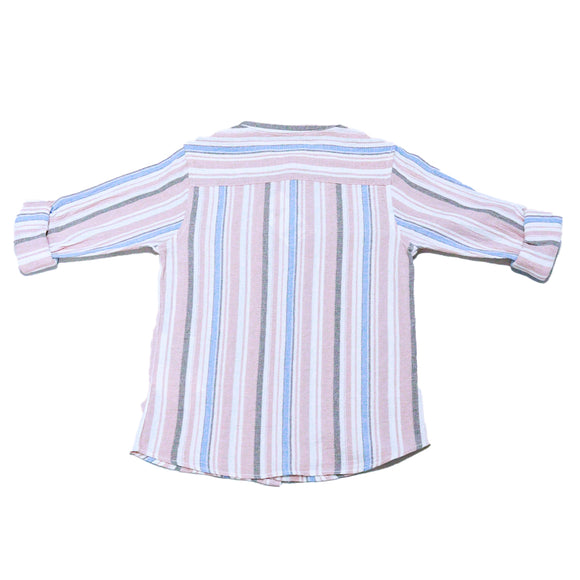 Coral Stripe Mandarin Collar Shirt