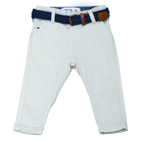 BEIGE DOBBY BELTED CHINO BEIGE 12 18 MONTHS