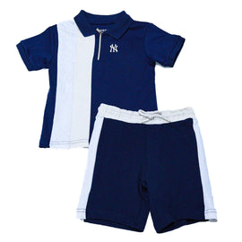 Junior Boys Cut And Sew Polo Top With Shorts Set Assorted