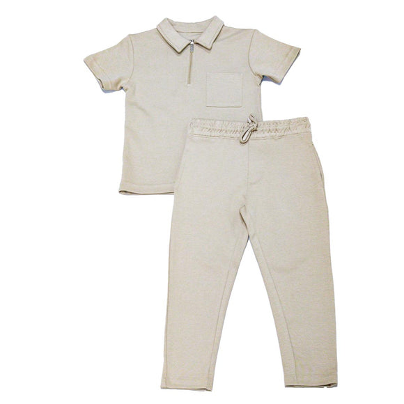 Biege Zipper Polo with Pant