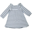 Beige Black Stripes Dress With Frills At Shoulder-1