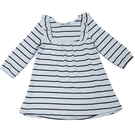 Beige Black Stripes Dress With Frills At Shoulder