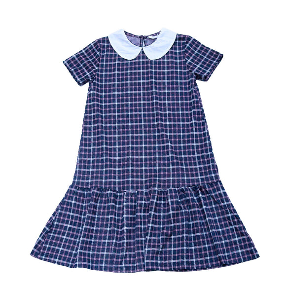 Navy Jacquard Collared Drop Hem Dress Assorted