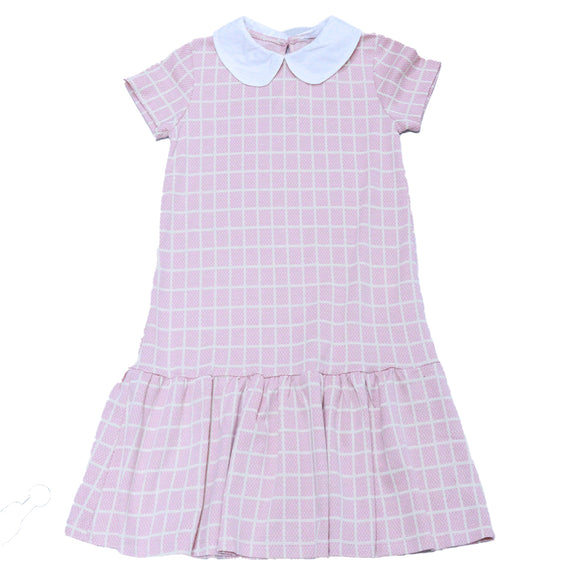 Pink Jacquard Collared Drop Hem Dress Assorted