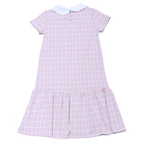 Pink Jacquard Collared Drop Hem Dress Assorted