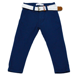 Navy Dobby Fabric Belted Trouser