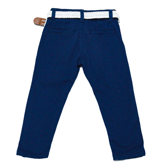 Navy Dobby Fabric Belted Trouser