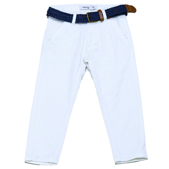 White Dobby Fabric Belted Trouser