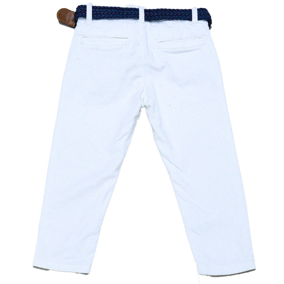 White Dobby Fabric Belted Trouser