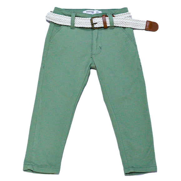 Olive Dobby Fabric Belted Trouser