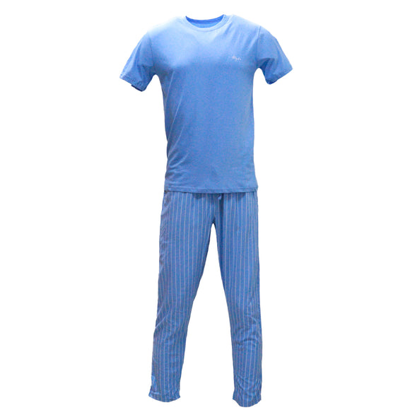 Blue T Shirt And Stripes Pyjama Set Sky Blue Xx