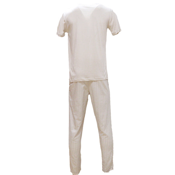 Beige T Shirt And Stripes Pyjama Set Beige Xx