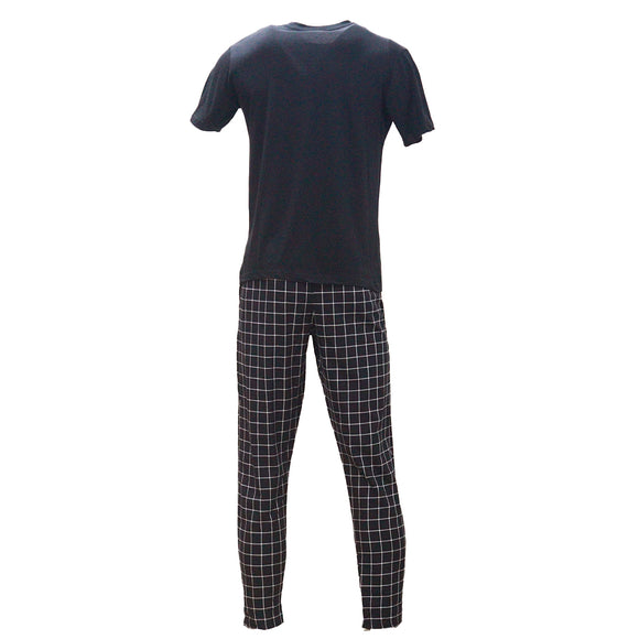 Black T Shirt And Stripes Pyjama Set Black X