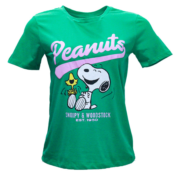 Green Peanuts Embroidered T Shirt Green