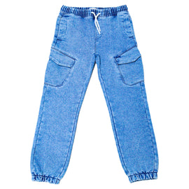 Light Wash Cargo Knit Denim Jeans With Cuff