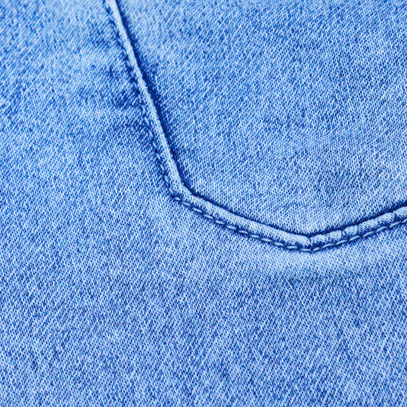 Light Wash Cargo Knit Denim Jeans With Cuff