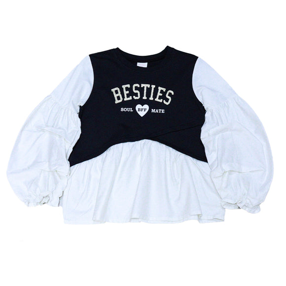 BLACK  WHITE BALOON SLEEVE TOP ASSORTED 15 16 YEARS